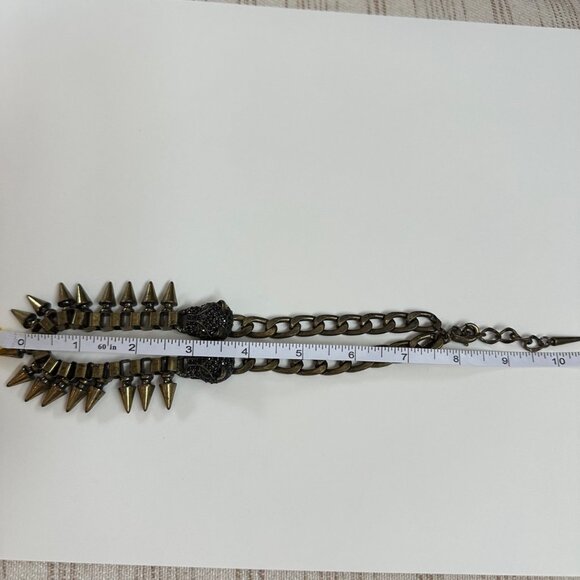 Natasha Spiked Leopard Head Choker Necklace Chunky Brass Tone Goth Punk Y2K - Picture 10 of 10